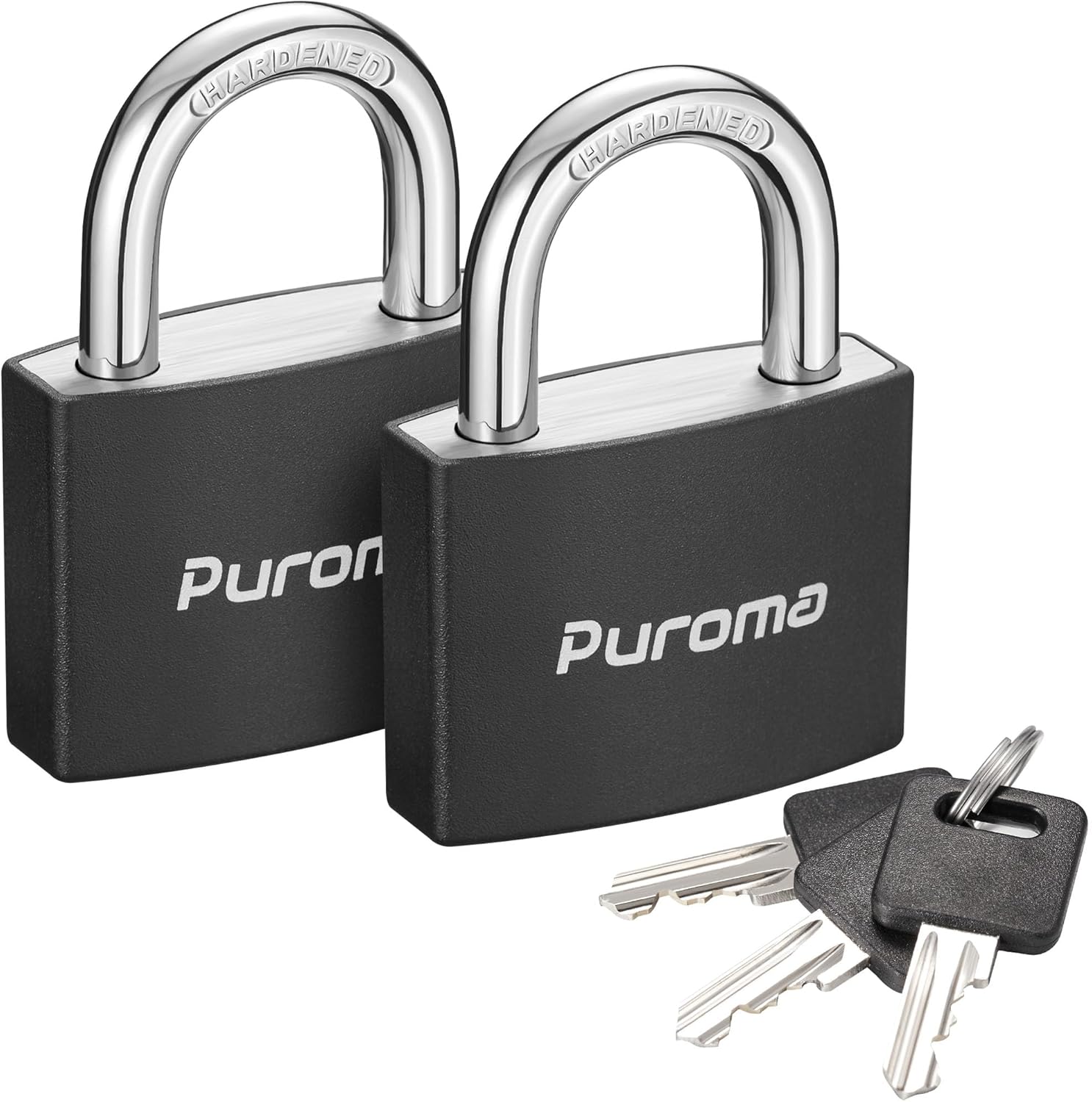Puroma Lock Keyed Padlock, 2 Pack Aluminum Locks with 3 Keys Alike, 1.1 Inch Locker Lock 43mm Small Padlocks for Gate, Fence, Shed, Toolbox, School Gym Locker (Black)