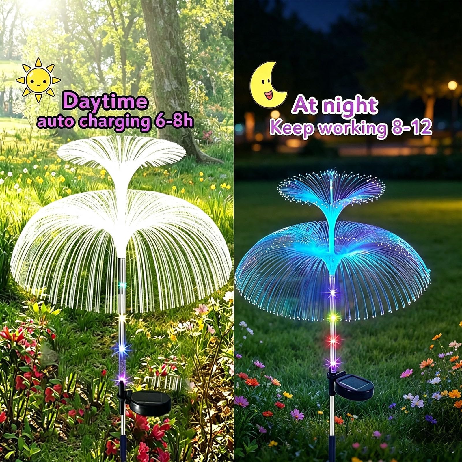 Luz Solar Exterior Jardin, 4 Piezas Luces Solares de medusa IP65 Impermeable Lámparas Solares para Camino Césped lecho de Flores Boda Fiesta