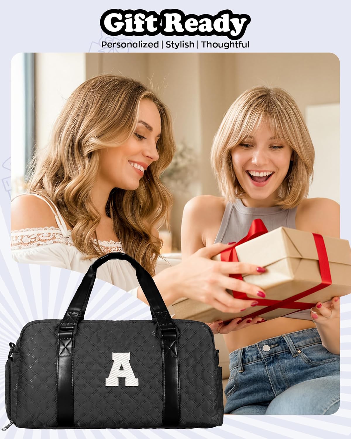 Duffle Bag Girls, Weekender Bags for Women, Personalized Gym bag for Girls, Monogram Duffel bags, Birthday Gift for Kids, Teens, Women, Mom, Teacher - Image 2