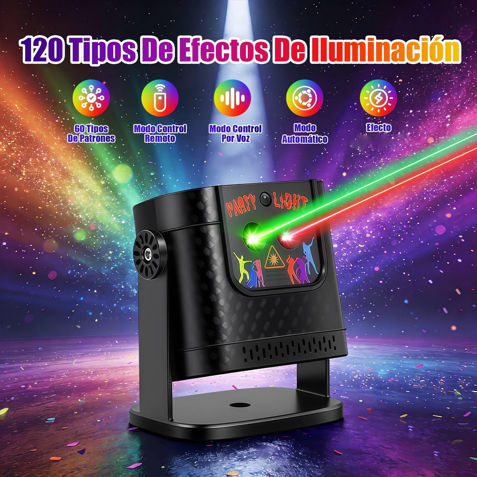 Luces Discoteca, Bola de Discoteca Giratoria 360° + Luces DJ con Control por Música, Luces Discoteca para Casa RGB con Mando a Distancia para Fiestas, Cumpleaños, Karaoke, Navidad (2 Piezas)