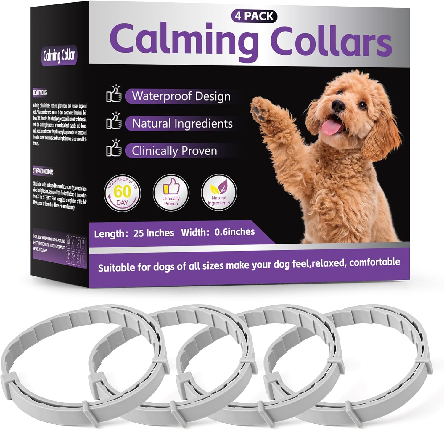 4-Pack Dog Calming Collars with Pheromones | 60-Day Relief for Dogs 4-Pack Dog Calming Collars with Pheromones | 60-Day Relief for Dogs
