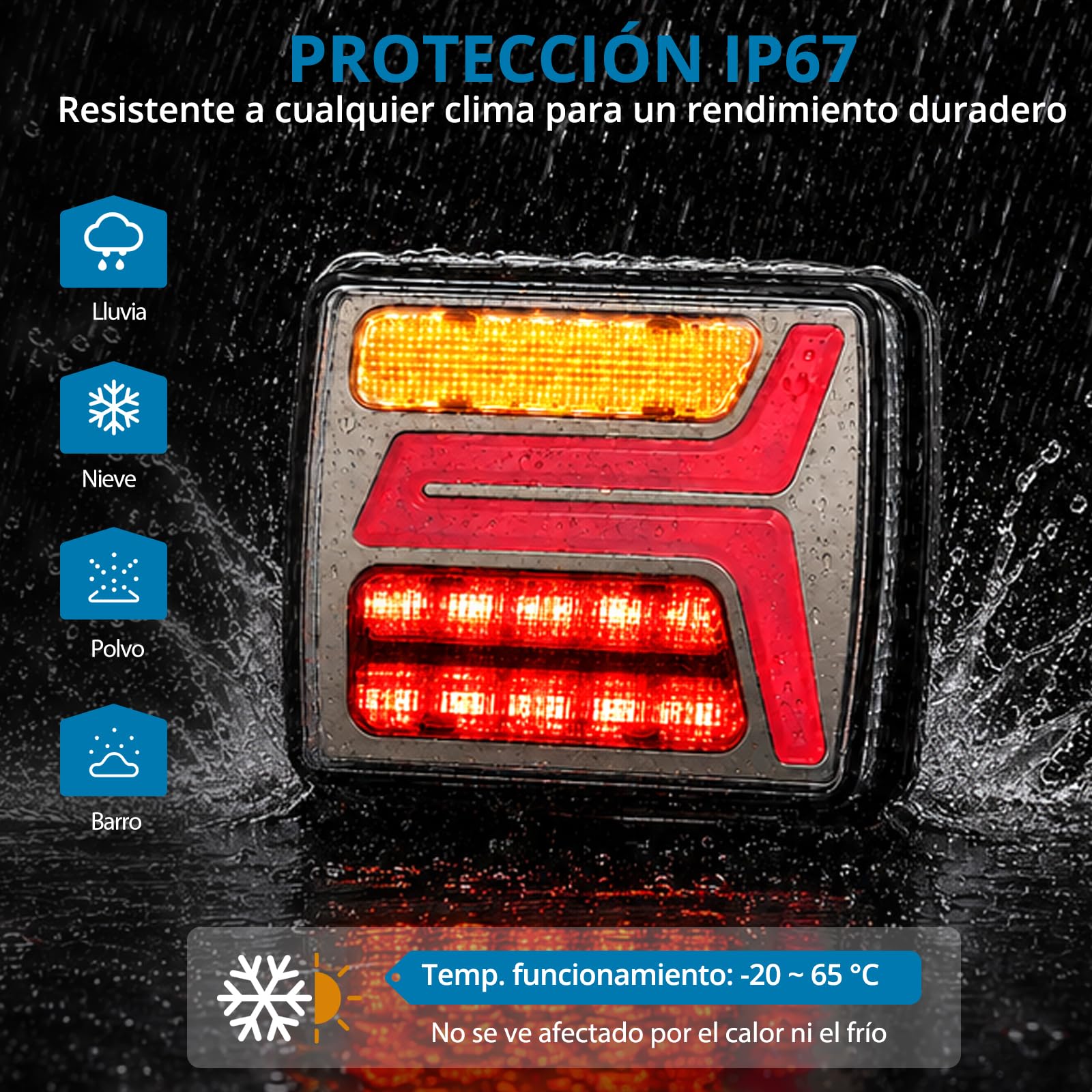 AUTOUTLET Luz Trasera de Remolque Inalámbrica Recargable de 12 Horas, IP67, Carga Type-C, Montaje Magnético o Tornillos, Inalámbrica 2,4 GHz, con Estuche Rígido