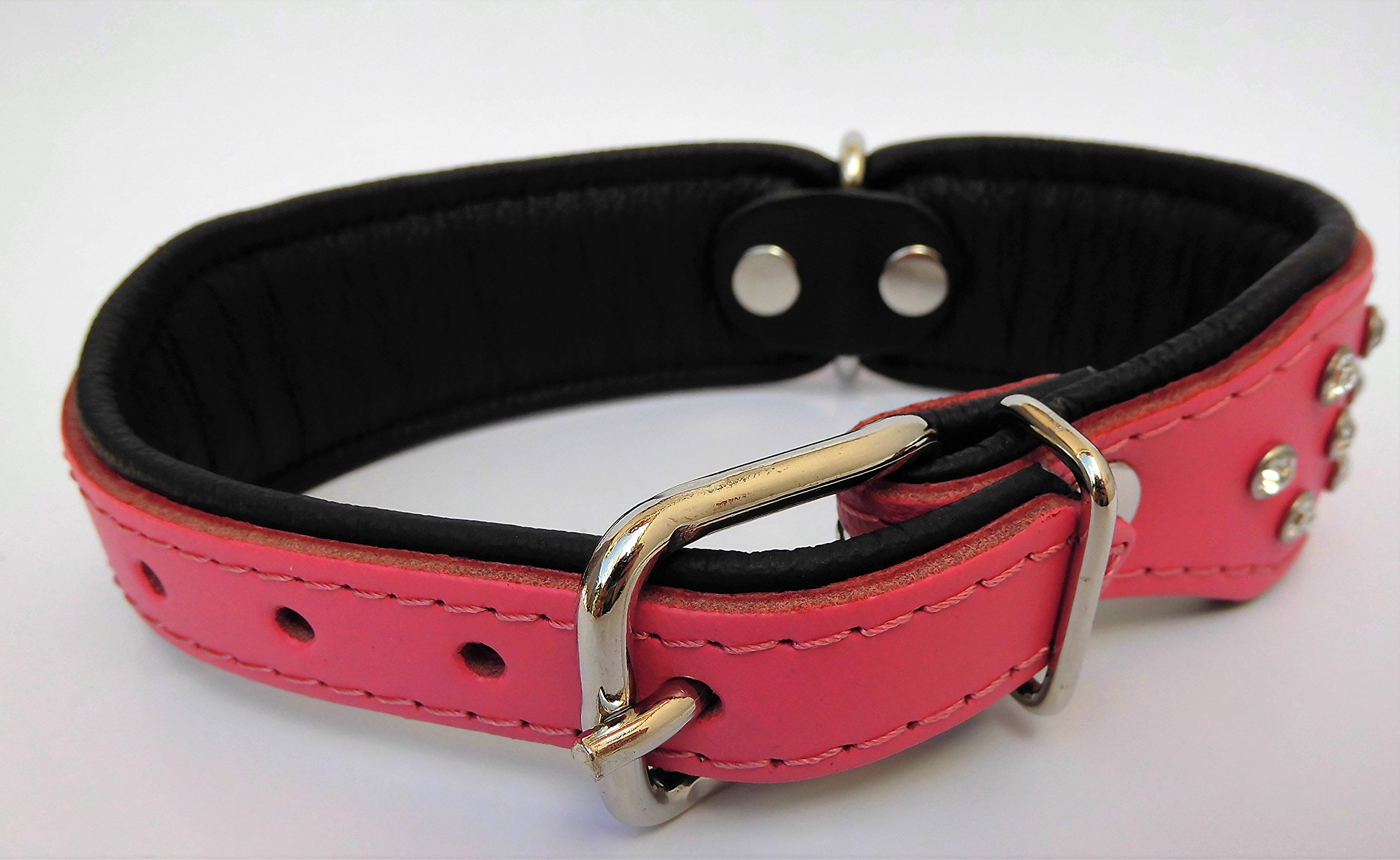 Exklusiv Hunde Halsband, Leder + Kristallen, Halsumfang 33-41cm, ROSA-Schwarz (PL.18-8-13-30)