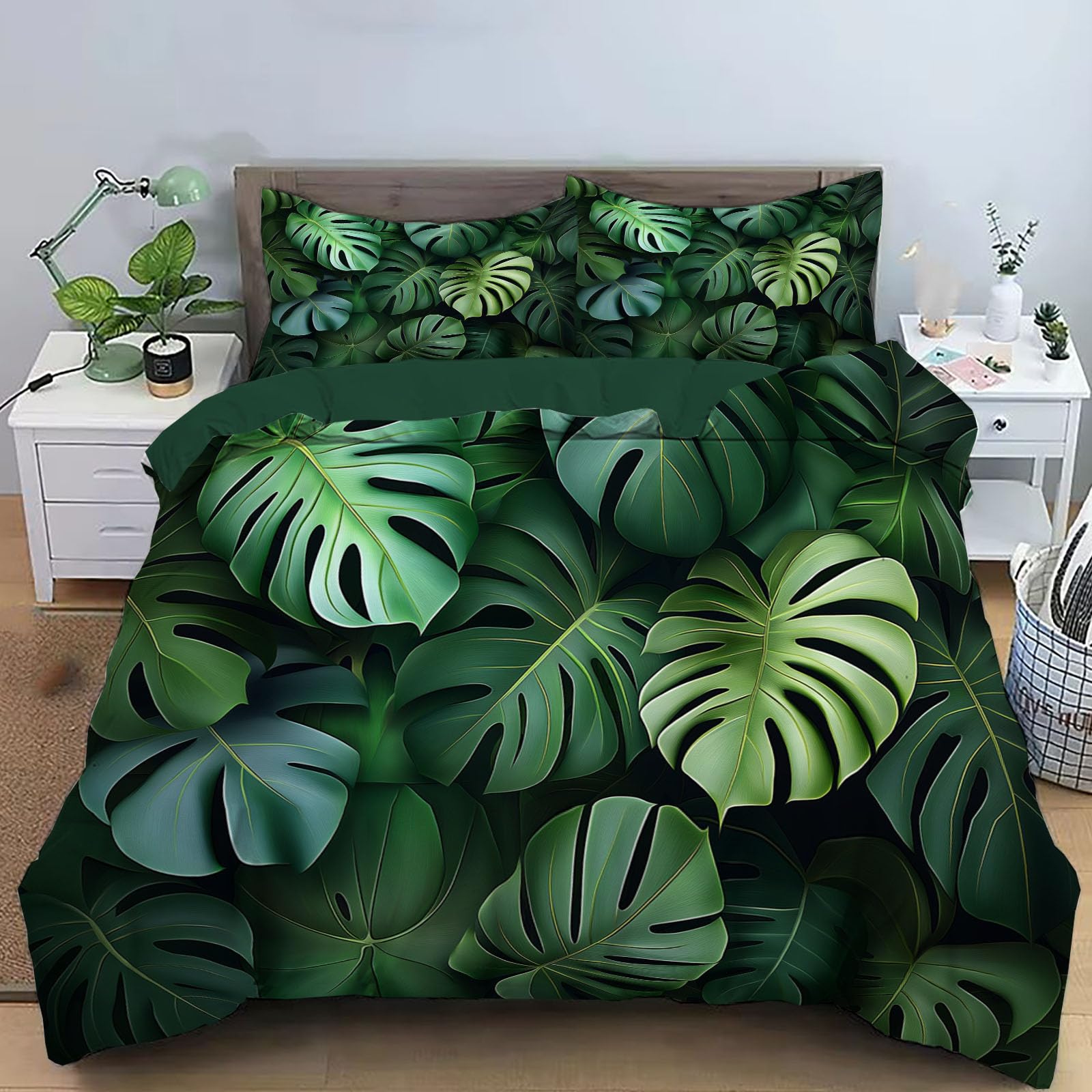 Housse de couette vert forêt tropicale lit simple finition premium