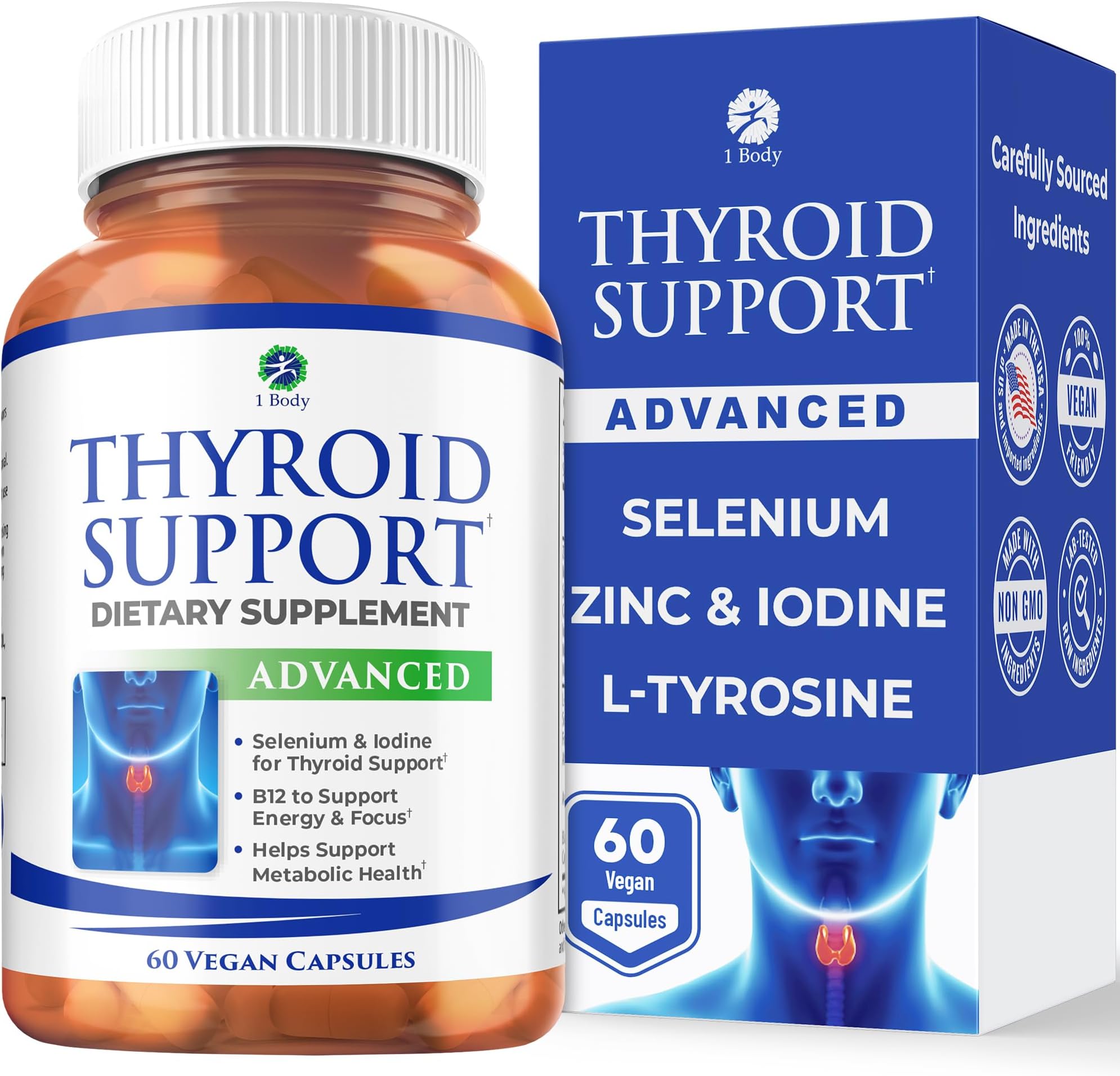 Thyroid Support Supplement for Women and Men - Energy & Focus Formula - Vegetarian & Non-GMO - Iodine, Vitamin B12 Complex, Zinc, Selenium, Ashwagandha, Copper, Coleus Forskohlii, & More 30 Day Supply