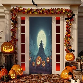 Halloween Moonlight Door Cover Banner Backdrop for Outdoor Indoor Party Halloween Decoration for Front Door Window Porch Wall Garage,79x35 Inches