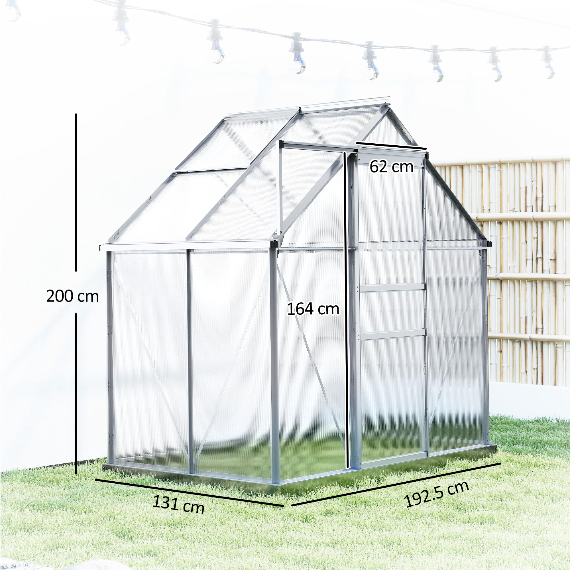 Outsunny Invernadero de jardín de policarbonato con marco de aleación de aluminio 2,5㎡, invernadero para huerto con base, canalones, ventana de techo ajustables, puerta batiente, para plantas, anti UV