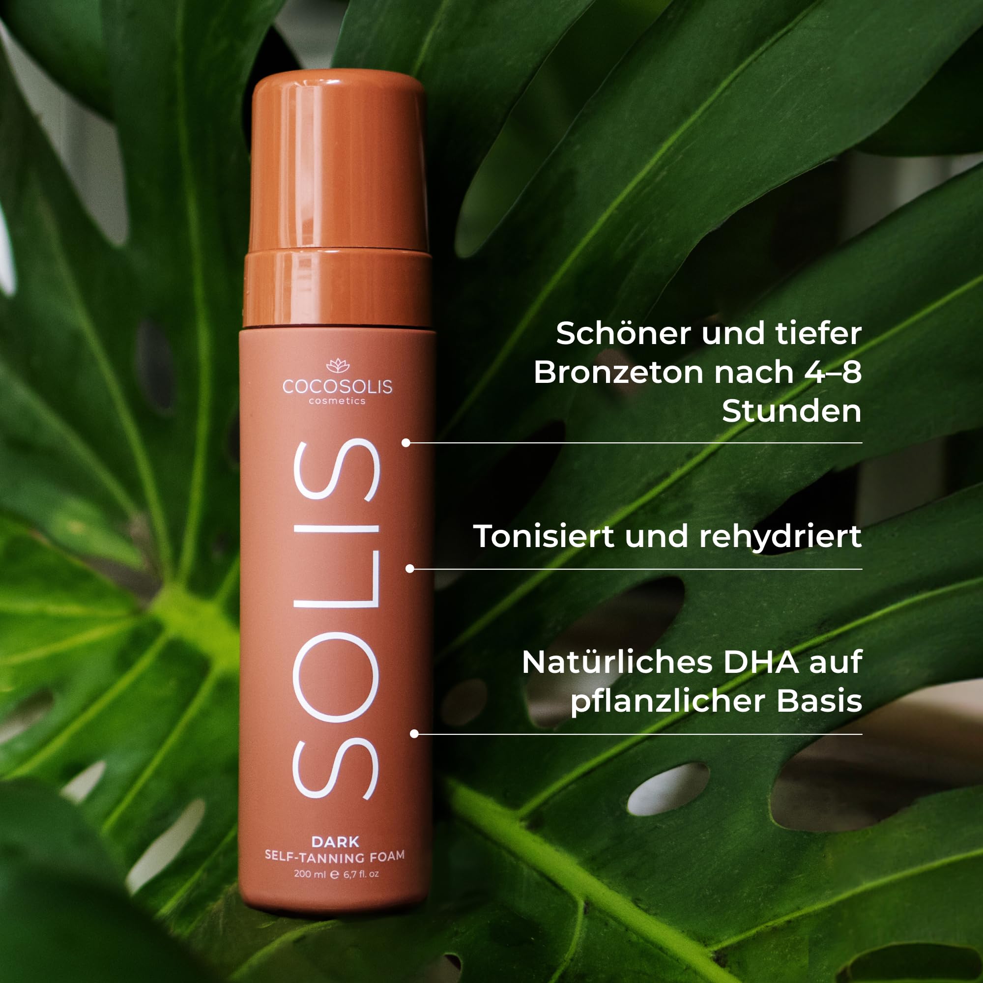 COCOSOLIS SOLIS Dark Selbstbräuner für Gesicht und Körper, Mousse für satte natürliche und langanhaltende Bräune, mit pflanzlichem DHA