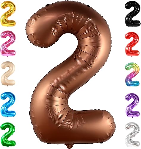 KatchOn, Globos gigantes de color marrón café con el número 2, 40 pulgadas, globo marrón de 2 cumpleaños, decoraciones de segundo cumpleaños para