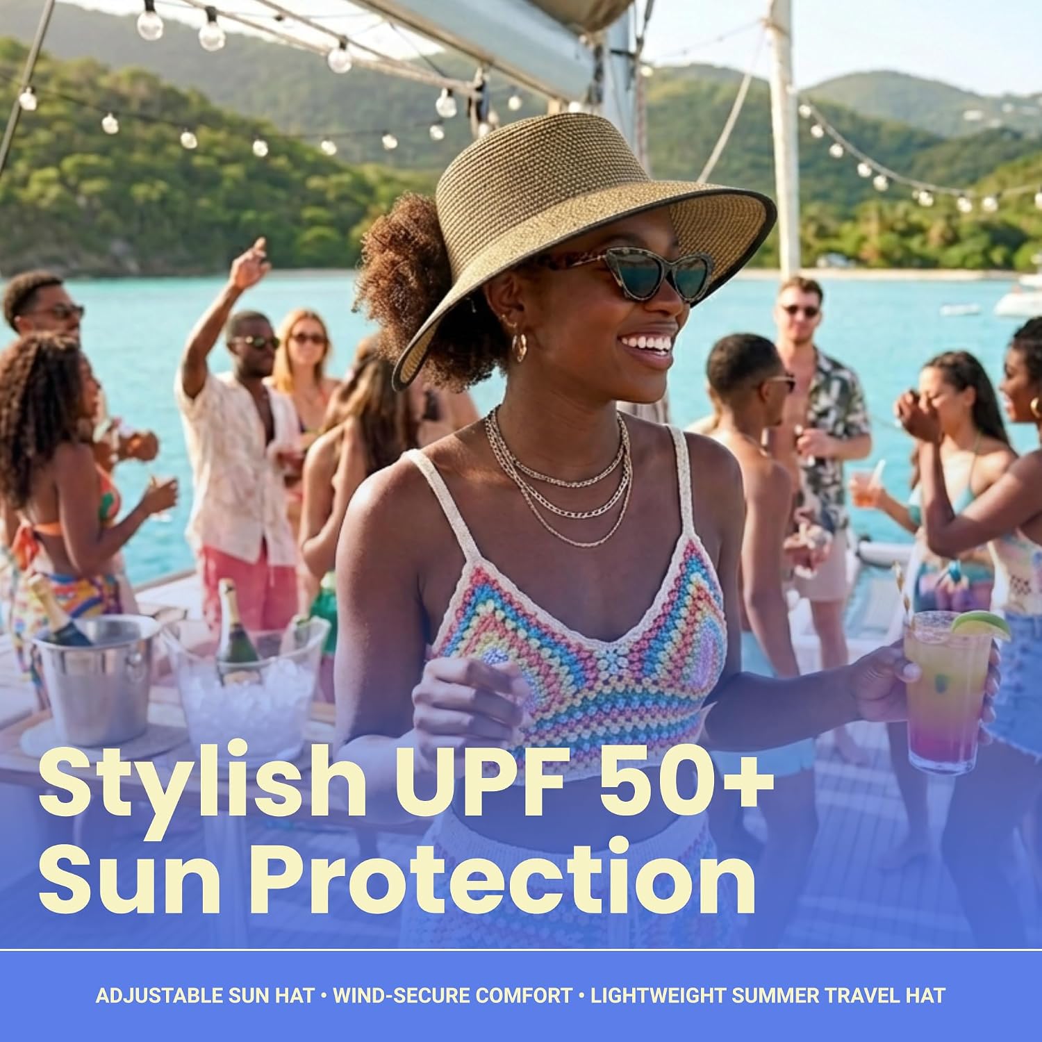 Funky Junque Womens Panama Sun Hat, Wide Brim Packable Straw Beach Hat for Summer & Vacation, UPF 50+