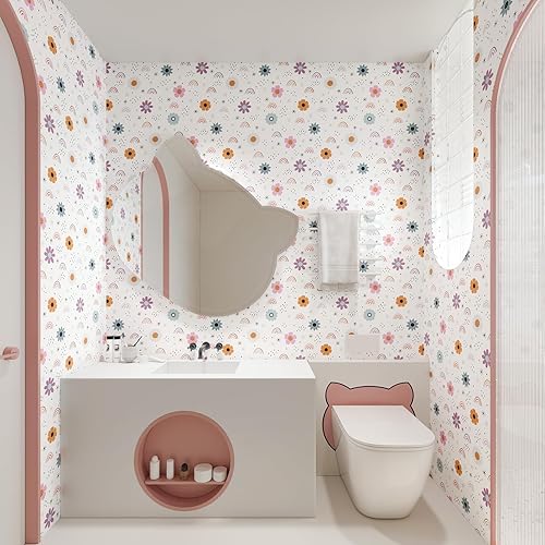 Miniatura 7 de CHIHUT Papel tapiz bohemio de 17.7 x 236 pulgadas, diseño de arco iris, para despegar y pegar, para dormitorio de niñas, decoración de flores,