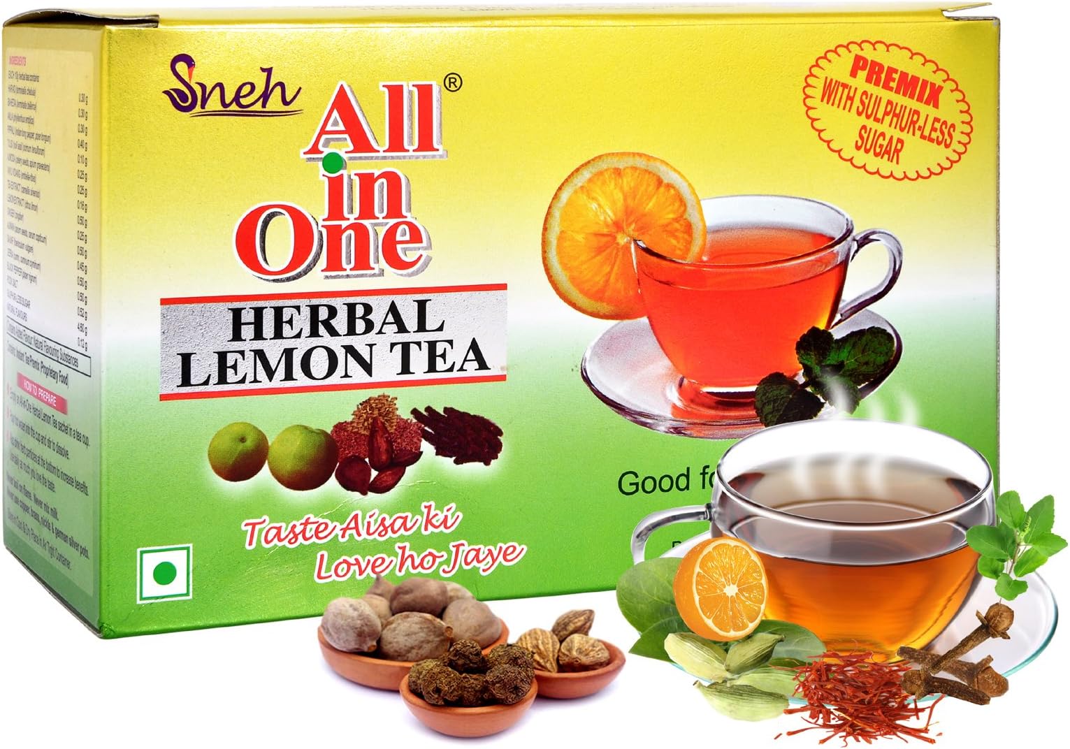 Herbal Lemon Herbal Tea Premix With Sulphur Less Sugar(25 Pouches), 200 Grams, Powder, Balm