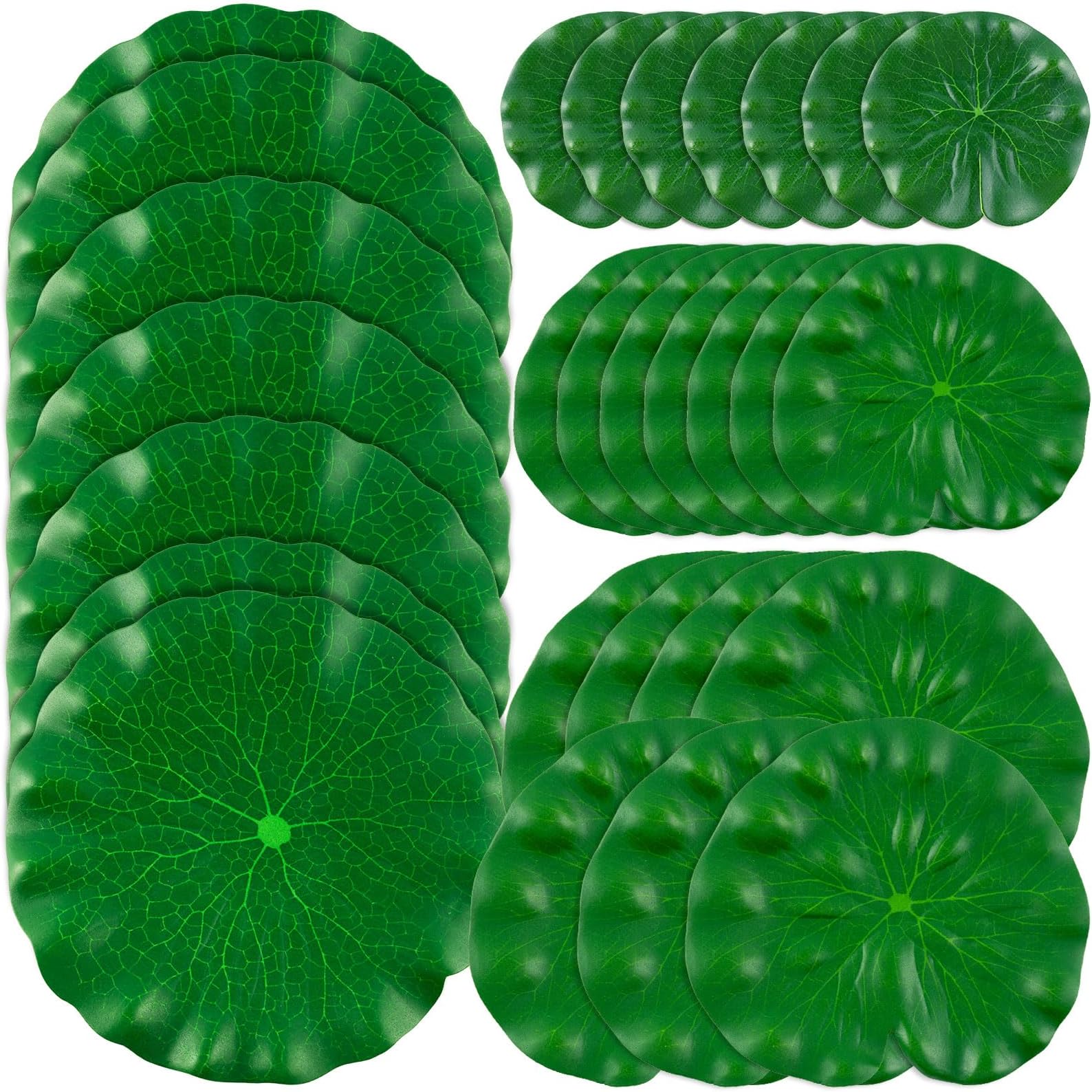 - 28 Pcs Realistic Lily Pads Leaves for Ponds, 4 Kinds Artificial Floating Foam Lotus Leaves, Water Lily Pads Foliage Pond Decor for Pond Pool Koi Fish Patio Aquarium