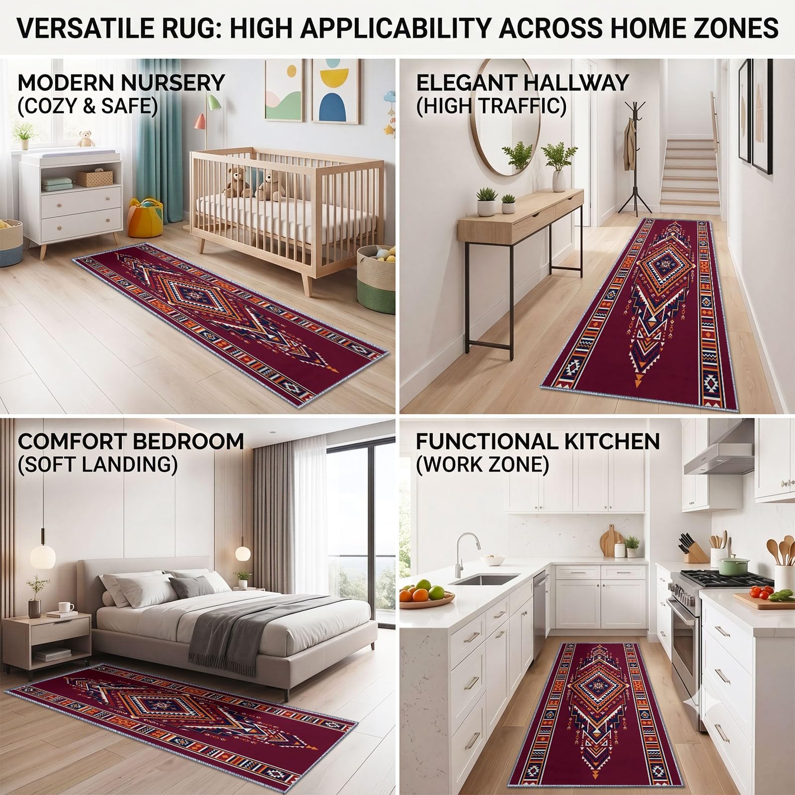 Tappeto antiscivolo per corridoio con motivo geometrico azteco, 60 x 180 cm