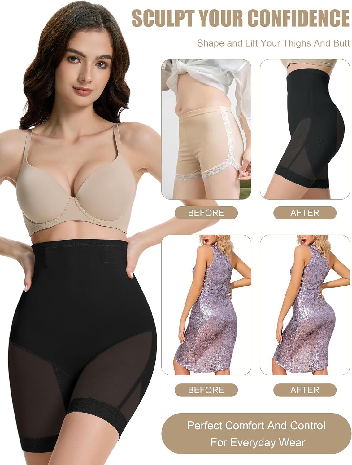 Shapewear for Women High-Waisted Tummy Control Shorts Shapewear, Butt Lifter, No Roll Body Shaper Panty - Image 2