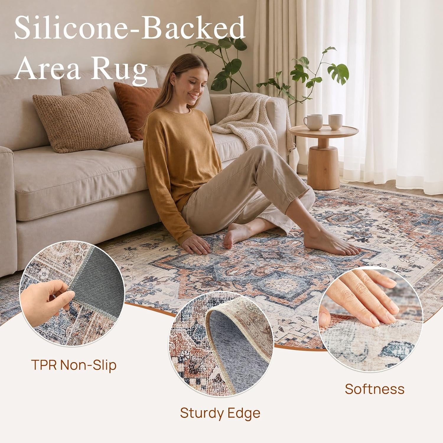 DTICON Vintage Washable 12x15 Area Rug Living Room Rugs, Camel image 5