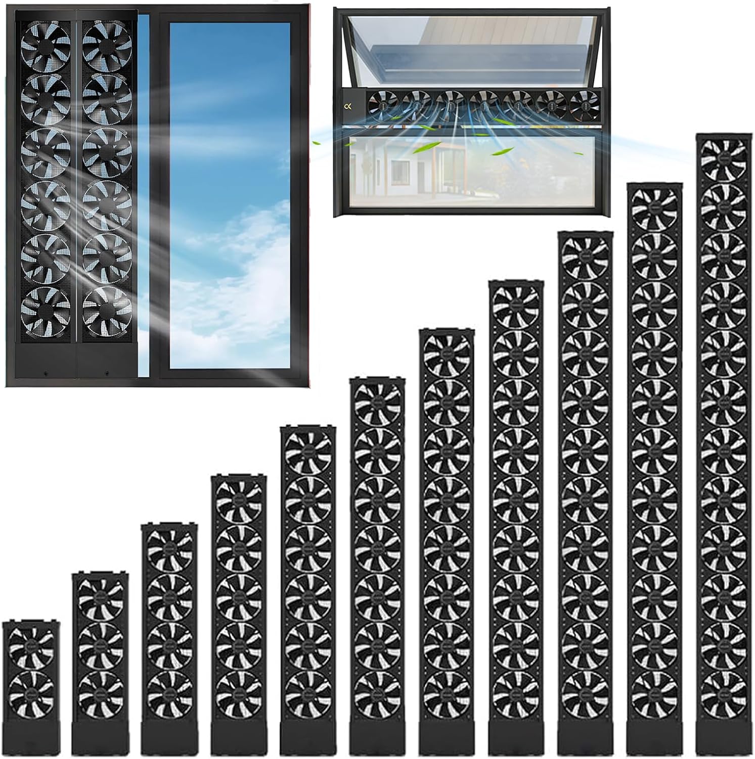 Vertical Window Exhaust Fan for Sliding Windows, Tool-Free Installation, Secure Top & Bottom Frame Fit, Variable Speeds Vent Fan for Garages, Large Spaces & Smoky Areas black 21.7-23.6 in/55-60 cm
