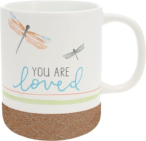 Pavilion Gift Company You Are Loved - Taza de cerámica de 16 onzas con fondo glaseado de arena, libélula, taza de café de mango grande, regalo de
