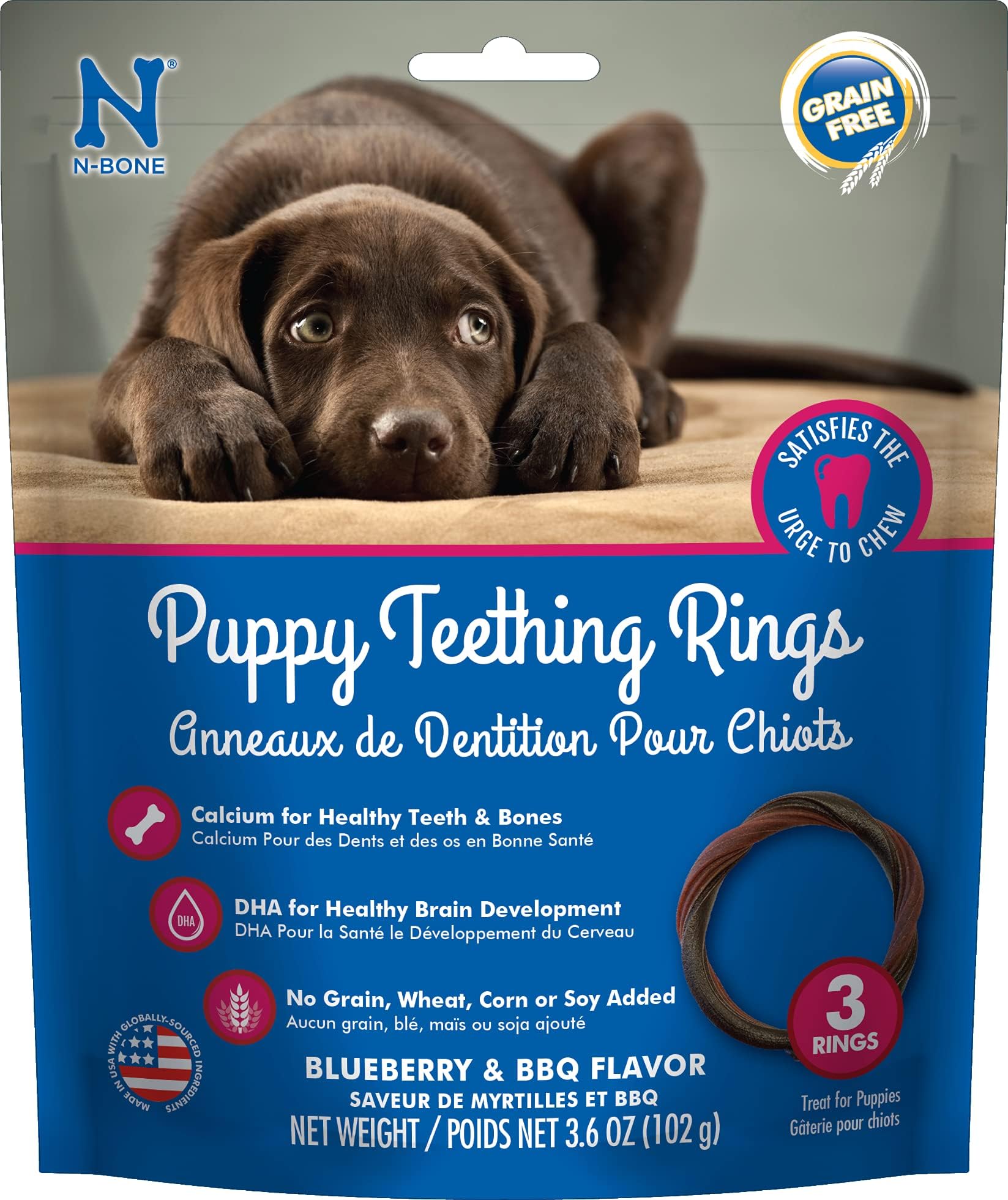 NBone Puppy Teething Rings Peanut Butter Flavor Dog Treat