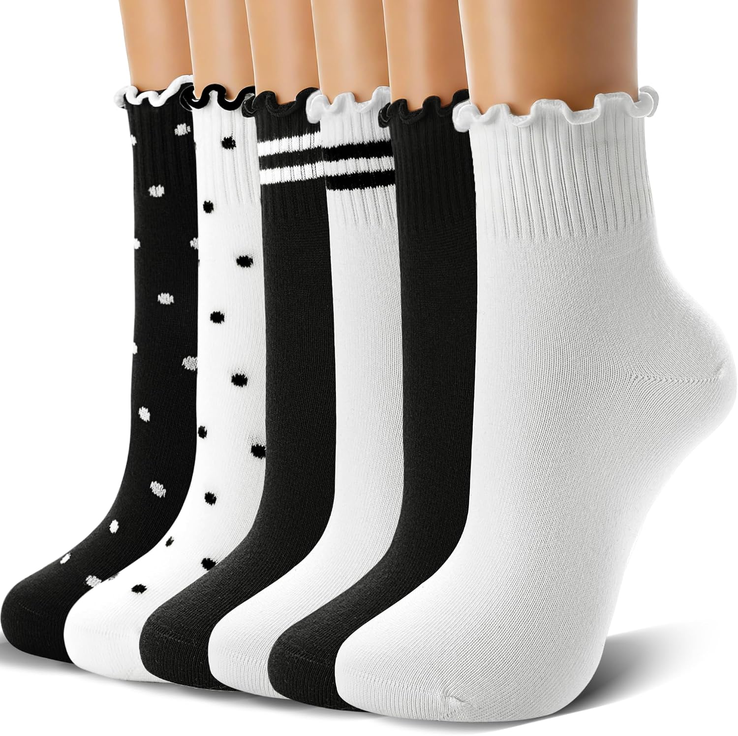 6 Pairs Womens Ruffle Socks Cute Frilly Ankle Sock Cotton Lettuce Edge Crew Socks