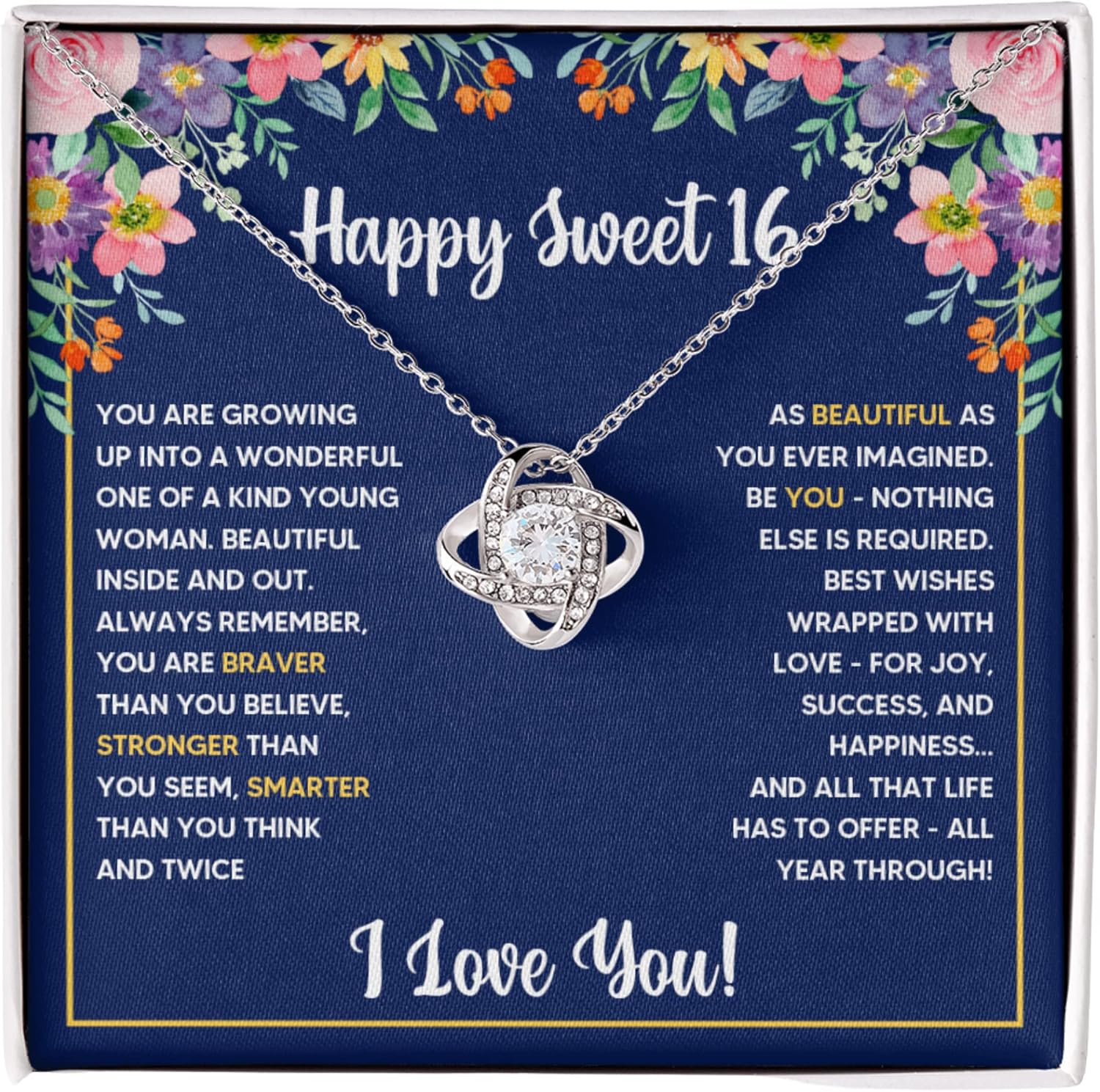 FG Family Gift Mall Sweet 16 Gifts For Girls, 16th Birthday Gifts For 16 Year Old Girl, Bday Card Gift Ideas Necklace with Message Card and Gift Box