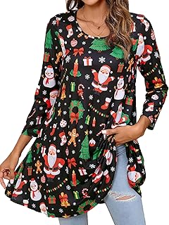 Enmain Womens Tunic Tops 3/4 Long Sleeve Casual Ladies Tunics Loose Longline Blouses Shirts Round Neck Stretch Comfortable S-5XL