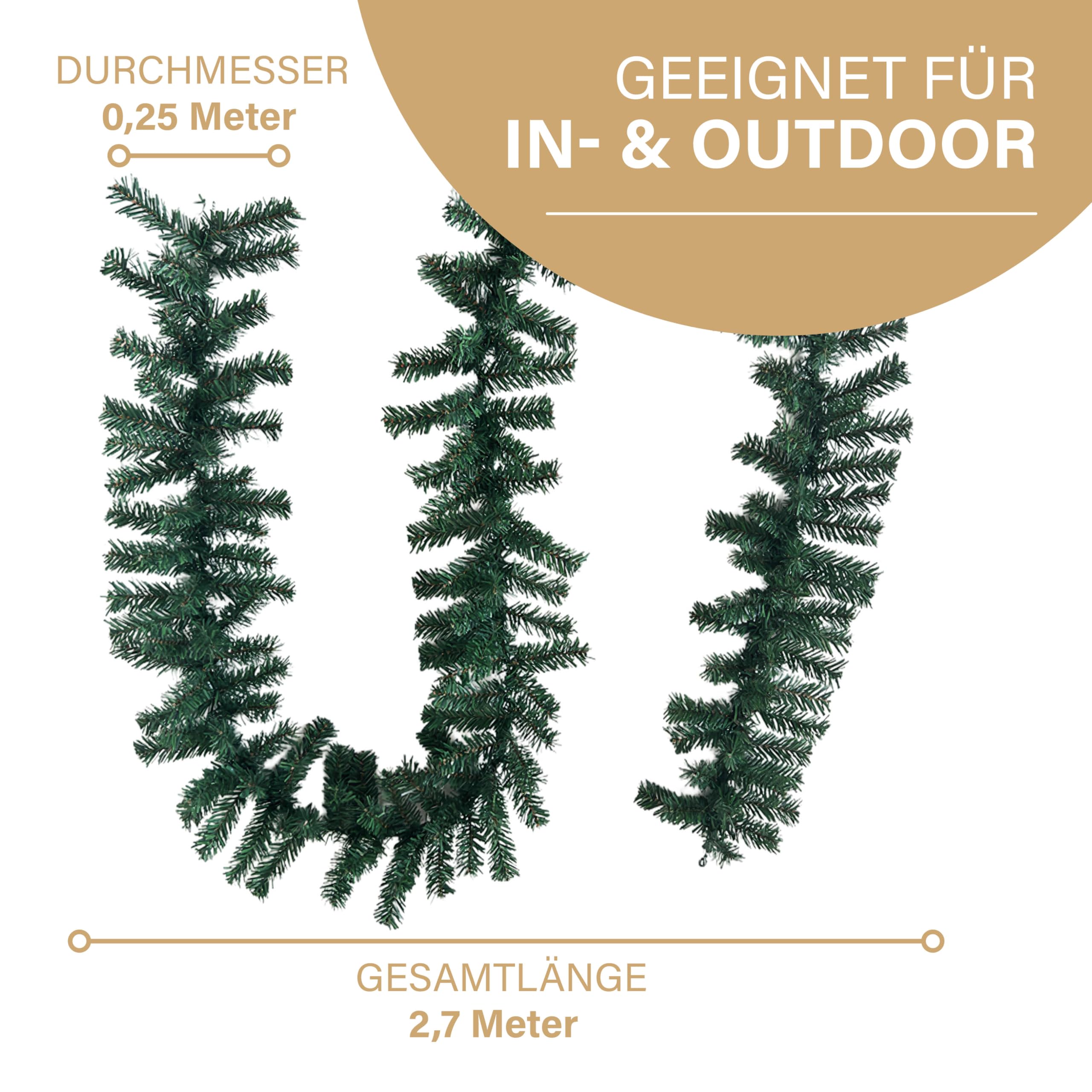 PrimoLiving künstliche Tannengirlande 270 cm Tannengrün- Weihnachtsgirlande 2,7 m grün Deko Girlande für Weihnachten Advent P-16039 Küche, Haushalt & Wohnen