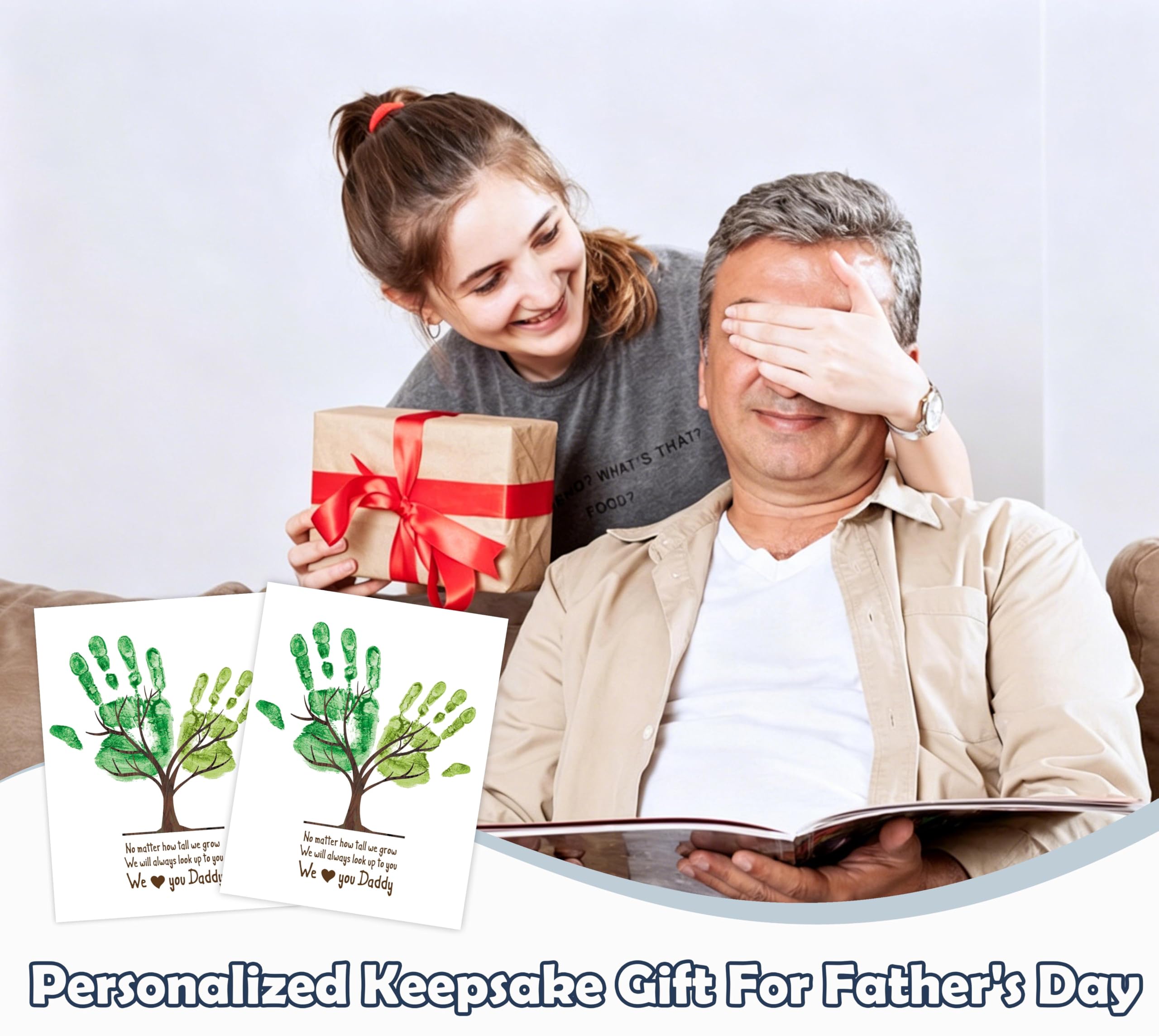 Árbol DIY Handprint Art Craft Recuerdo para papá, juego de 10 tarjetas, kit de huellas de manos de bebé, tarjeta del día del padre, regalo de recuerdo del día del padre para recién nacido para