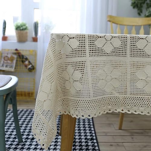 Beige Lace Tablecloth Kitchen Tablecloths for Rectangle Tables Size 55" X 70" for Party Banquet Dining Wedding Decorations