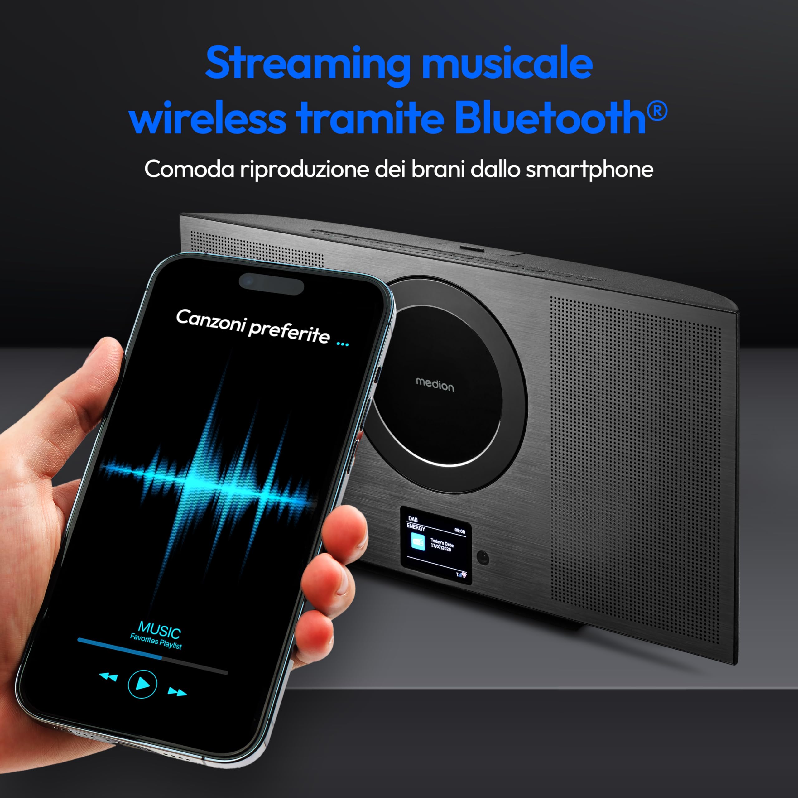 MEDION Radio Internet con lettore CD WLAN DAB+ Spotify Connect FM MP3 USB Bluetooth display a colori sistema compatto verticale