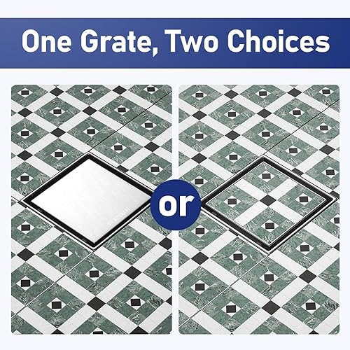 Miniatura 4 de Bernkot Desagüe de ducha cuadrado de 6 pulgadas, rejilla de inserción de azulejos cepillados, acero inoxidable 304 con colador de pelo, llave de