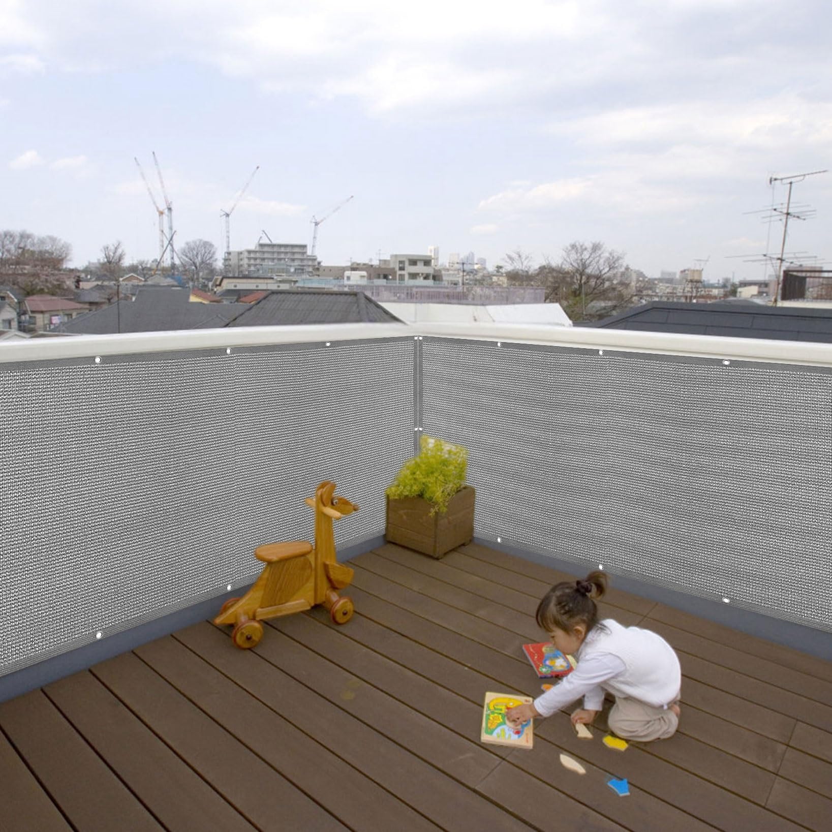 Osłona Ekranu Chroniąca Balkon 175 x 1000 cm Słoneczny Wiatr Ogrodzenie Z Siatki Przeciwwiatrowej Z Liną I Aluminiowymi Oczkami Ekran Ogrodzeniowy Na Balkon, Jasny szary