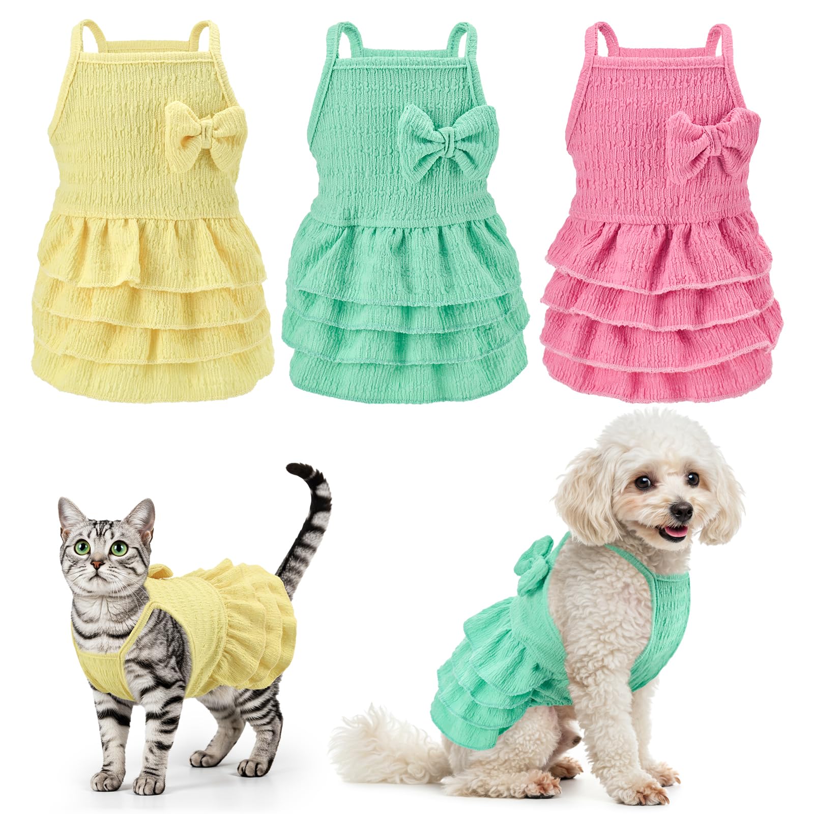 LyssKMK 3Pcs Dog Summer Dresses Dog Camisole Dress with Tiered Skirt Pet Tiered Dress Summer Spring Clothes Pullover Vest Skirt for Small Medium Dogs