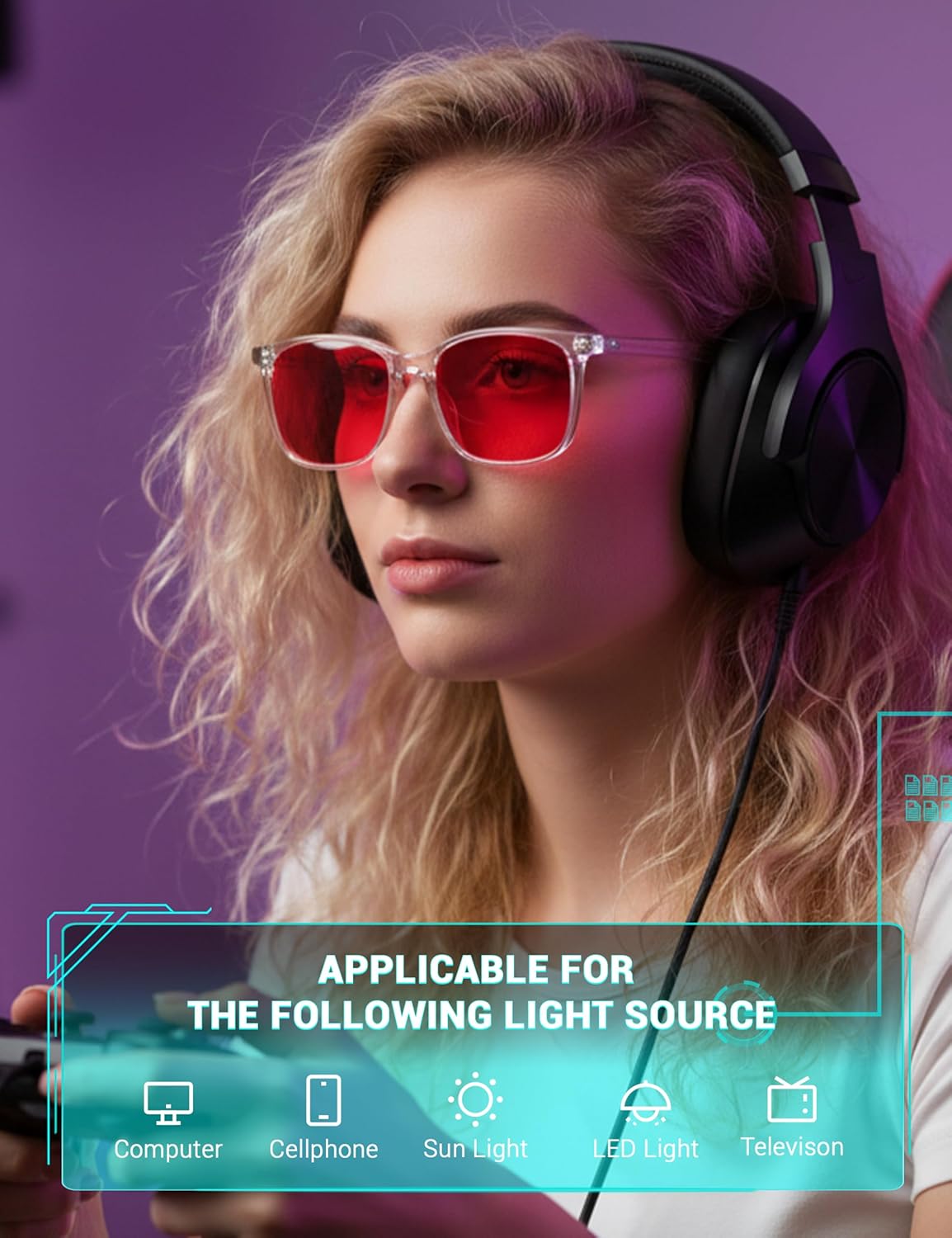 TIJN Blue Light Glasses for Men Women - Red Light Glasses for Computer Gaming - Dual AR Coating Lens - Screen Fatigue & UV Protection - Image 3