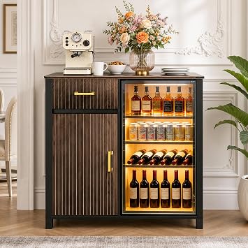 Coffee Bar with Mini Fridge Space, Mini Fridge Cabinet with Storage and Adjustable Shelves Fits 20 Fridge, Modern Mini Coffee Bar for Home Kitchen Dining Room, 39.4 L X 20.9 W