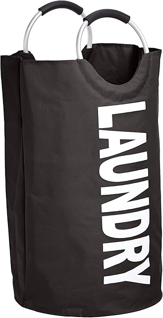 Amazon Basics Fabric Laundry Basket Hamper with Aluminum Handle, Black