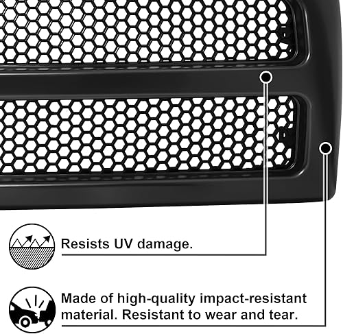 Miniatura 7 de Rejilla compatible con Dodge Ram 1500 2500 3500 malla frontal de panal negro mate 1994-2002 1994 1994 1994 1995 1996 1997 1998 1999 2000 2001 2002