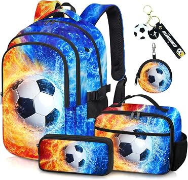 Soccer Backpack for Boys, Soccer Backpack with Lunch Box Pencil Case