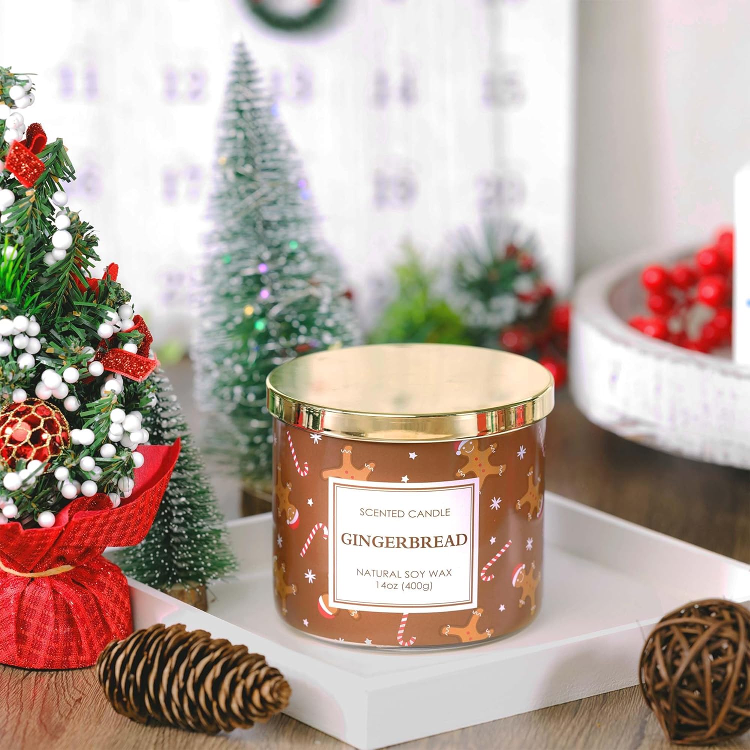 Christmas Candle, Christmas Gingerbread Candles, Candle Gifts for Women Xmas Decorations, Large 3 Wicks Scented Candle for Xmas, 14 oz Soy Wax Candle - Image 4