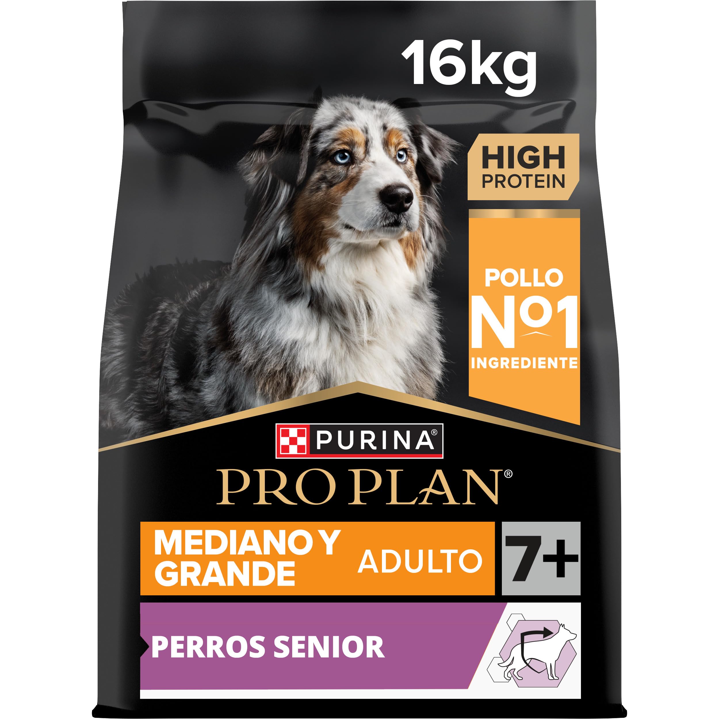 Purina Pro Plan Medium Large Age+7 Pienso para Perro Mediano y Grande Mayor, Senior con Pollo, Saco de 16kg