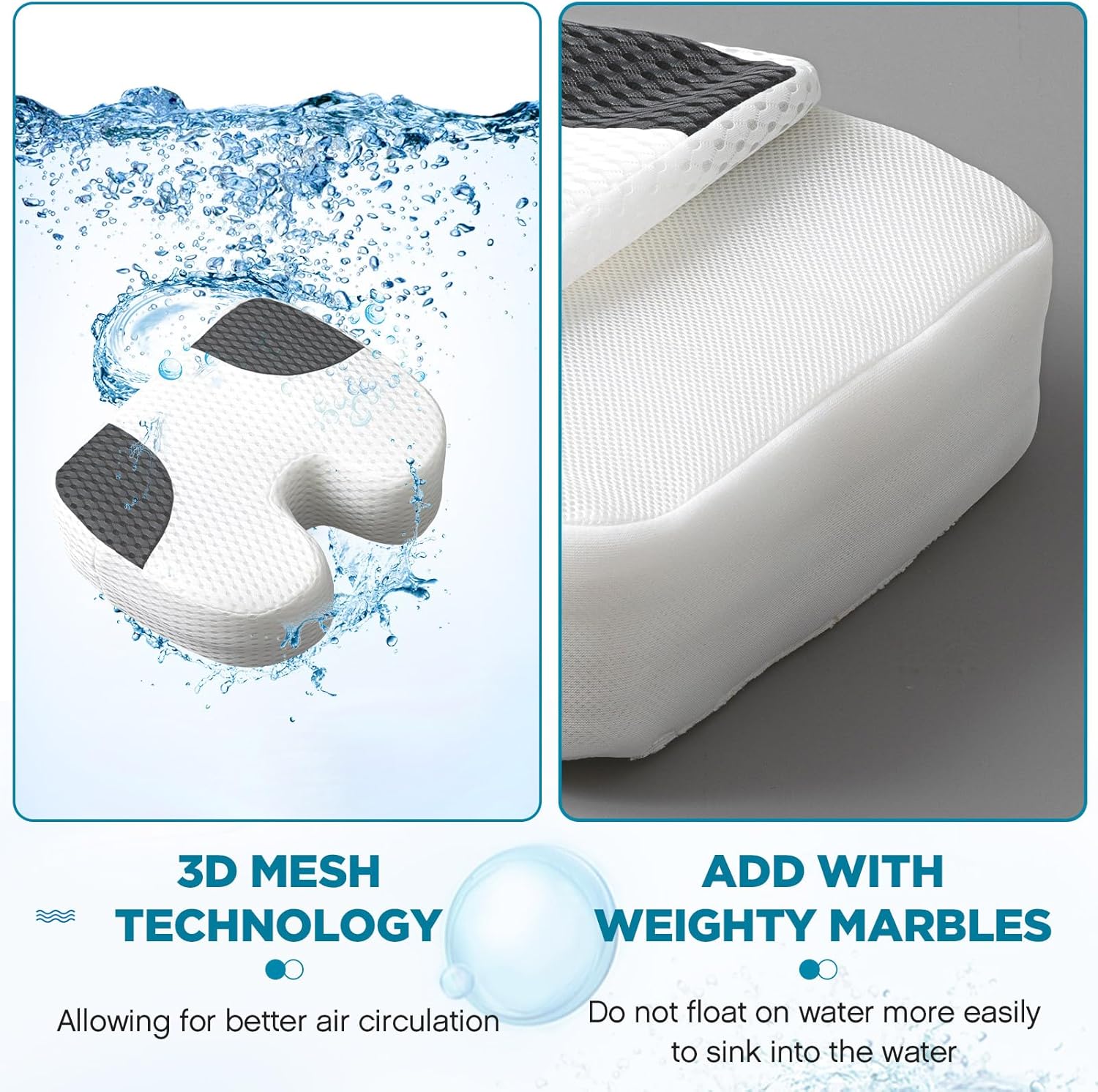 Suzile 2 Pcs Hot Tub Booster Seat Weighted Spa Bathtub Booster Inflatable Cushion Quick Dry Non Slip Bottom Portable Seat with 3D Air Mesh Cover Tub Accessory for Adult Indoor Outdoor(White Grey)