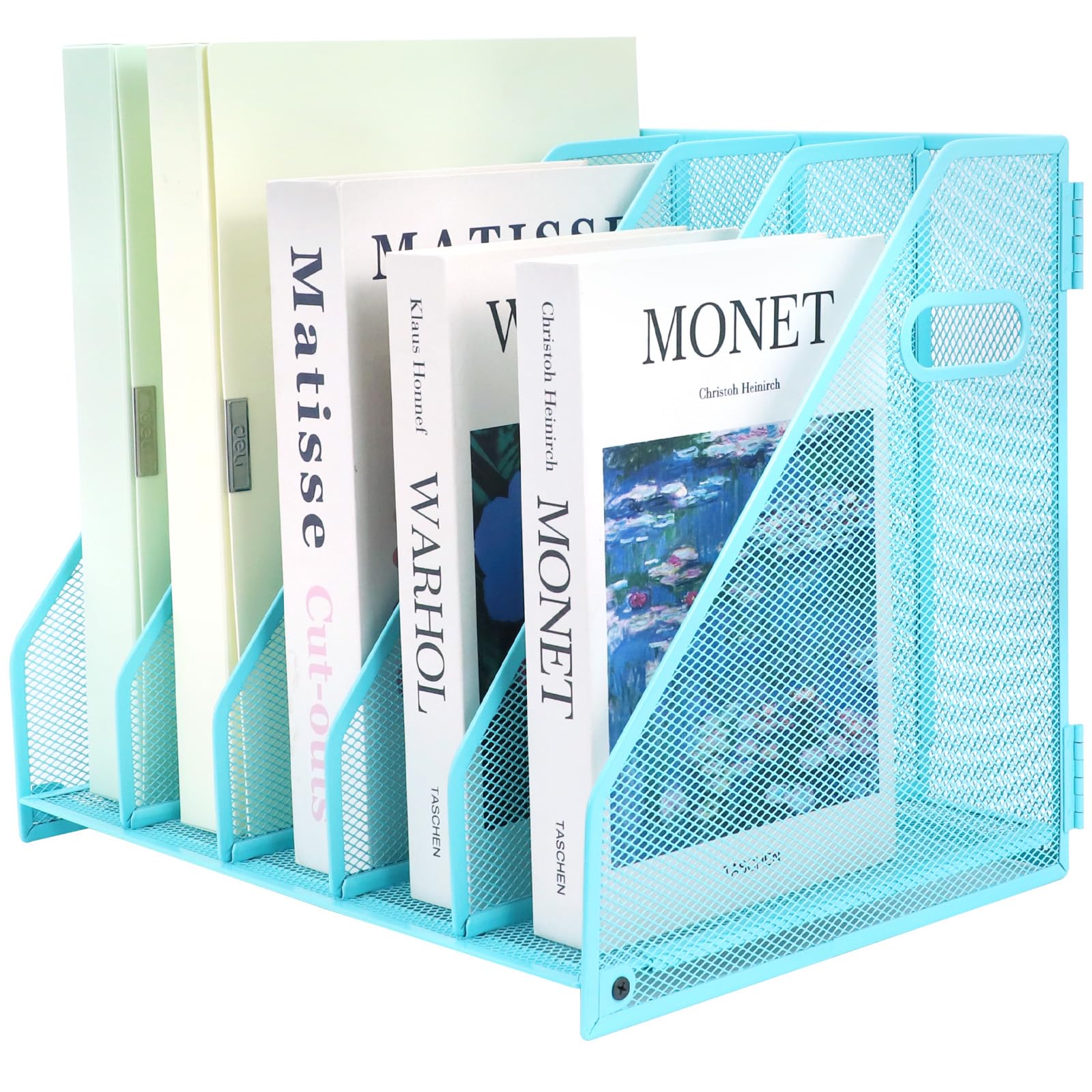 TSDRBWO Desk Organizers Metal Magazine File Holder Racks Desktop Folder Storage Binder Organiser Document Organization for Home Office & Classroom,5 Vertical Compartments-Blue