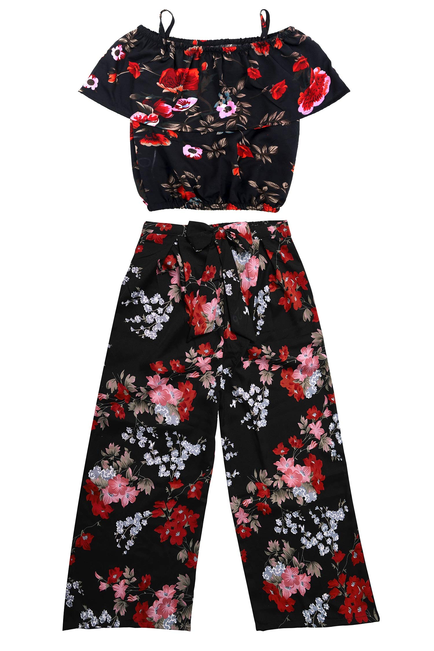 JS FASHION STUDIO Girl's Black Flower TOP and Palazzo Set