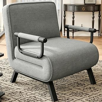 Hawthyhome 4-in-1 Sofa Bed with Bed Function Space-Saving Guest Bed Recliner Chair with Adjustable Backrest 150 kg Load Capacity Metal Frame & Linen Dark Gray