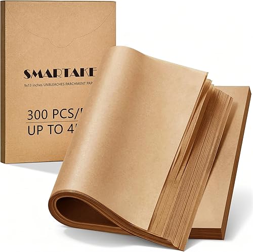 SMARTAKE 300 hojas de papel pergamino para hornear, 9 x 13 pulgadas, antiadherente, precortado, para hornear, asar a la parrilla, freidora de aire