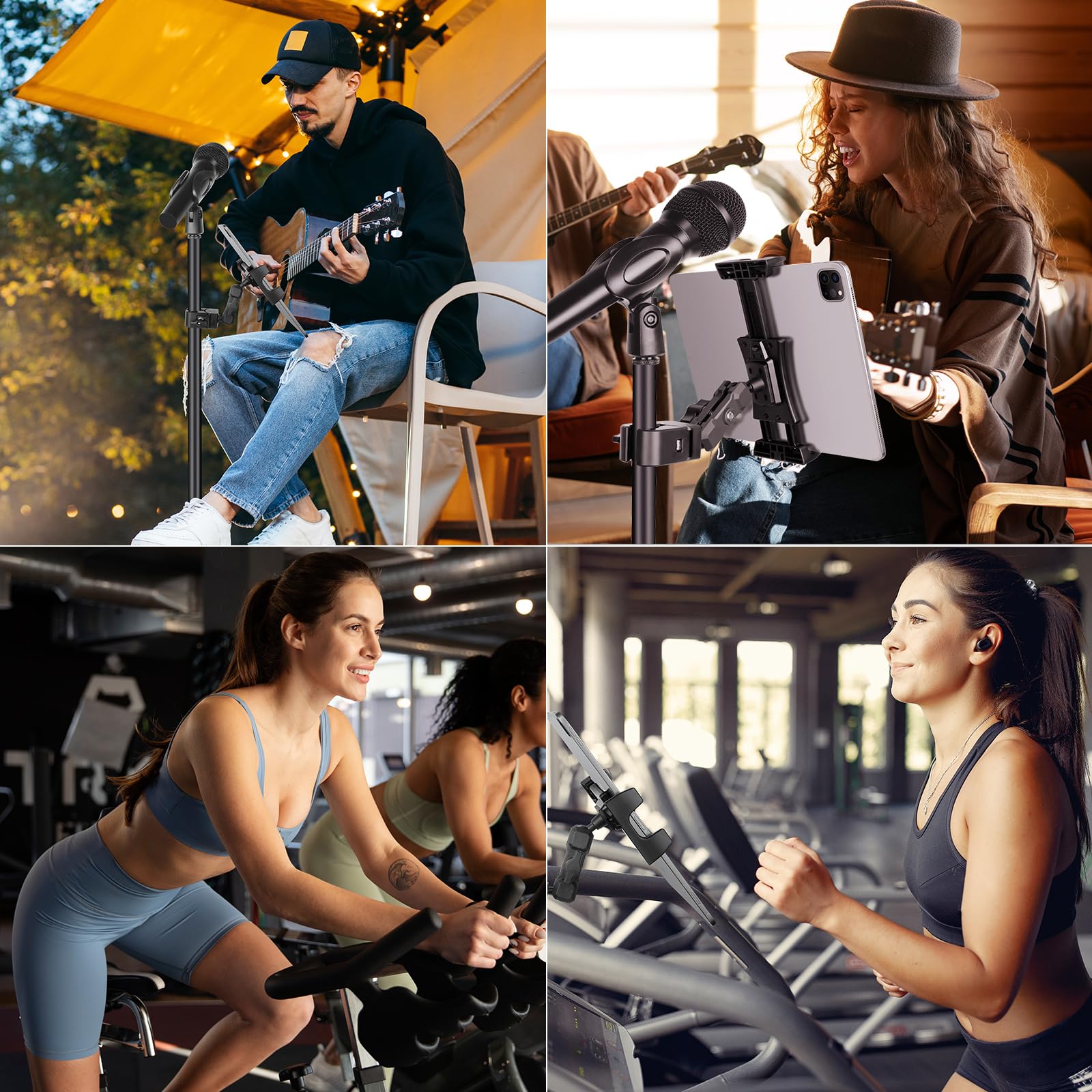 Chromlives Support Tablette de Microphone Tablette et Support de Téléphone Stand Réglable Rotation à 360 ° Compatible avec iPad, iPad pro, iPad air, iPhone, Téléphone et Tablette