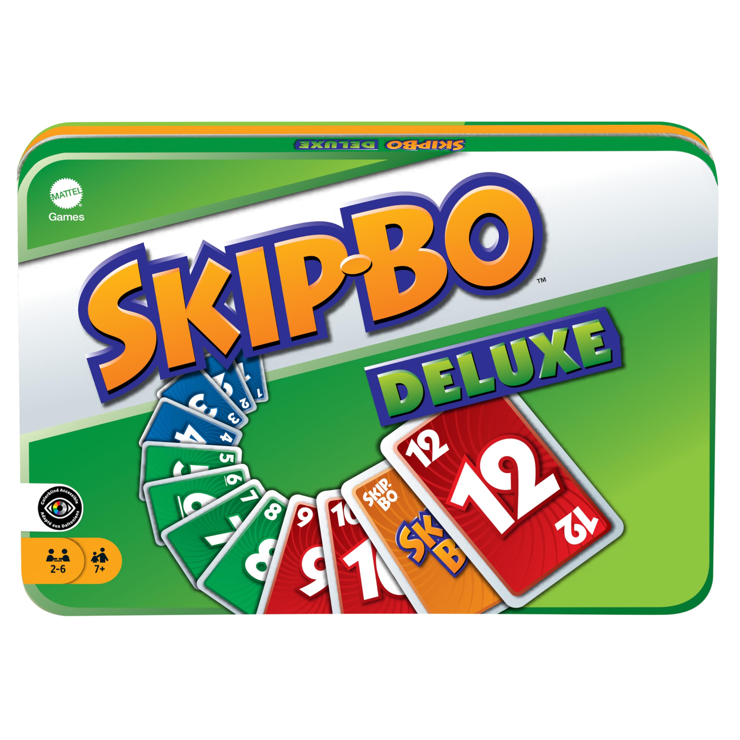 Mattel Games, Skip Bo, tin Box Version, sequencying Card Games, Strategy and Fun, for Ages +7, German Version, L3671