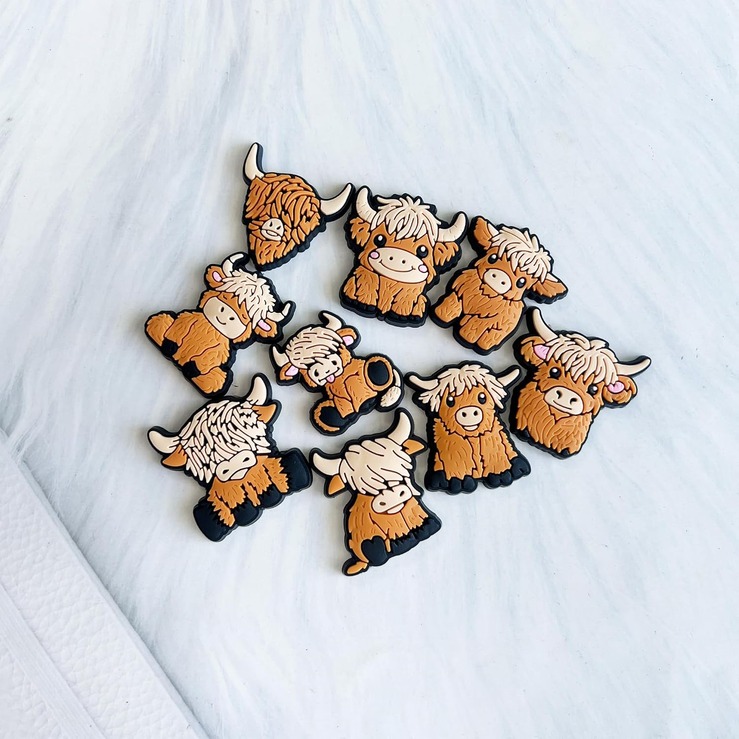Highland Cow Shoe Decoration - 9 Pcs Pack Cute and Fun Cow Croc Charms for Party Favors and Gifts