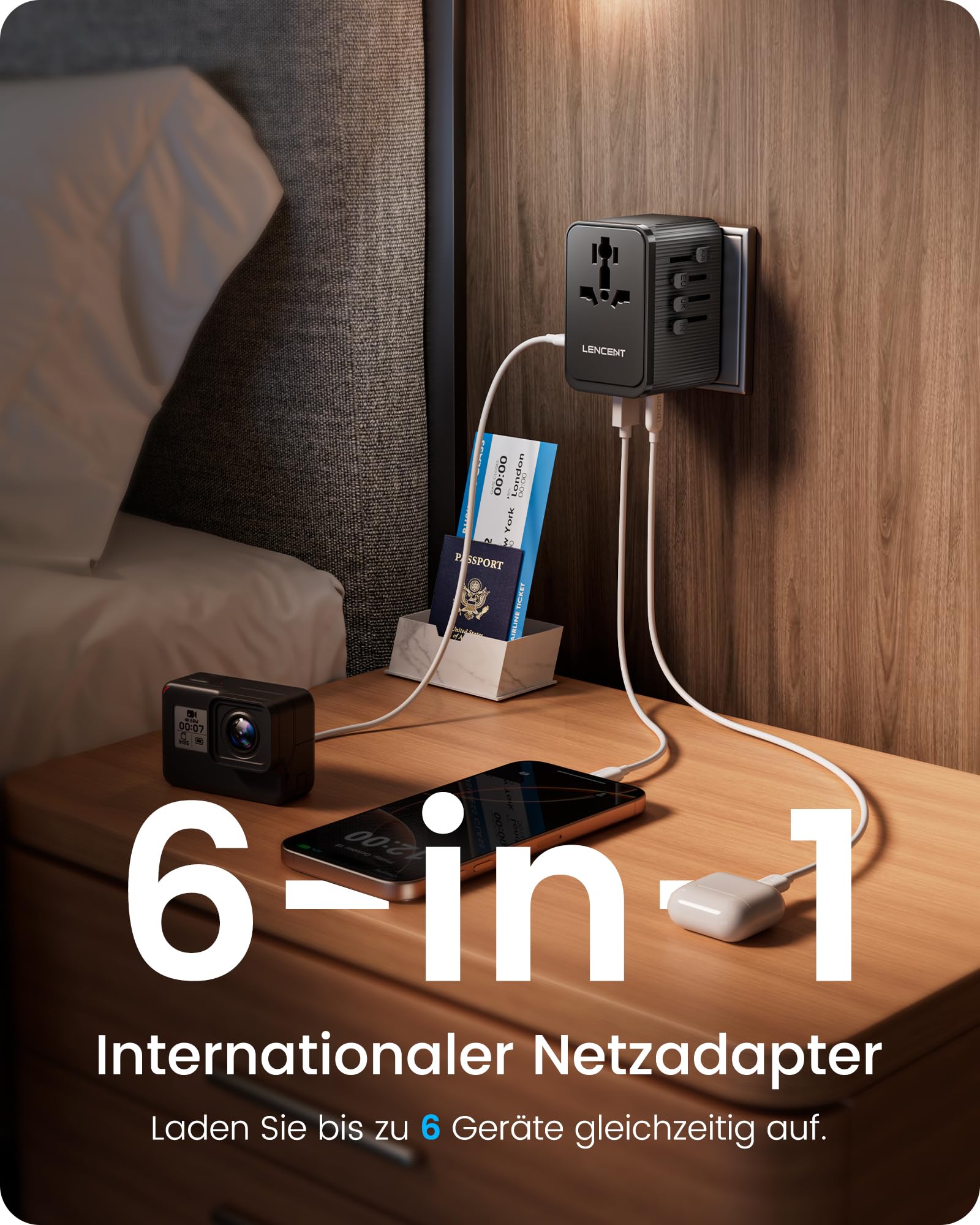 LENCENT Reiseadapter Weltweit, 28W Typ G, D, A, I, C, Universal Reisestecker Adapter mit 3 USB C und 2 USB A, Internationaler Steckdosenadapter für USA England Japan Malediven Sri Lanka Australien
