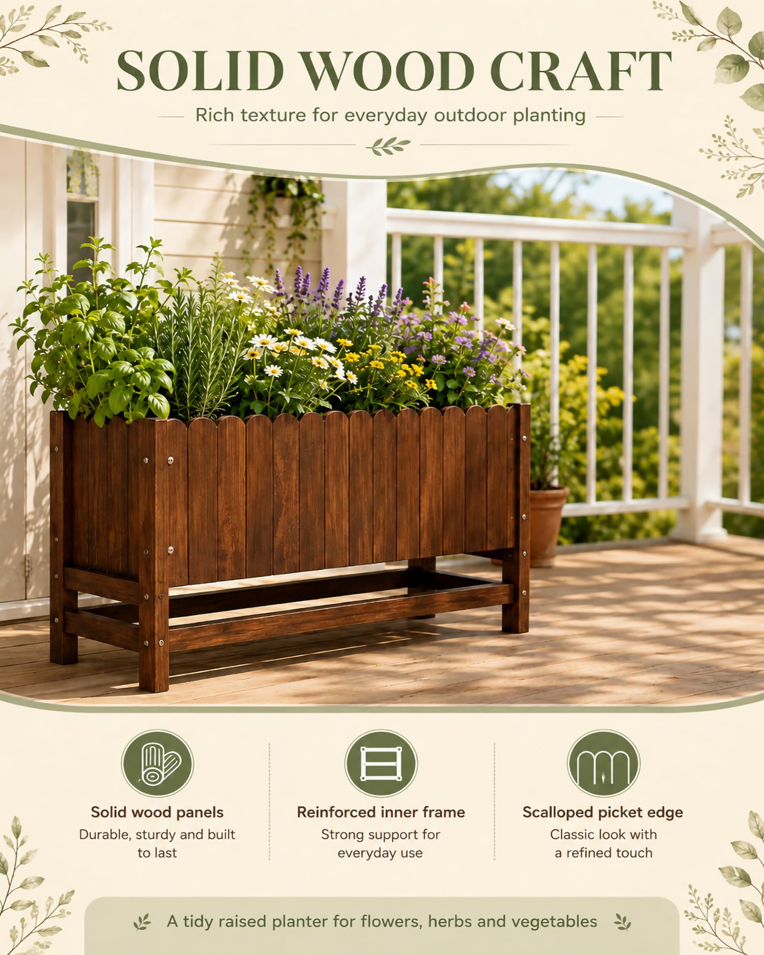 Huerto Urbano Madera para Jardín Y Terraza, Jardinera Elevada con Patas Y Marco Reforzado, Bancal Alto para Verduras, Hierbas, Flores, Balcón Y Porche,Blanca,106 * 30 * 86cm